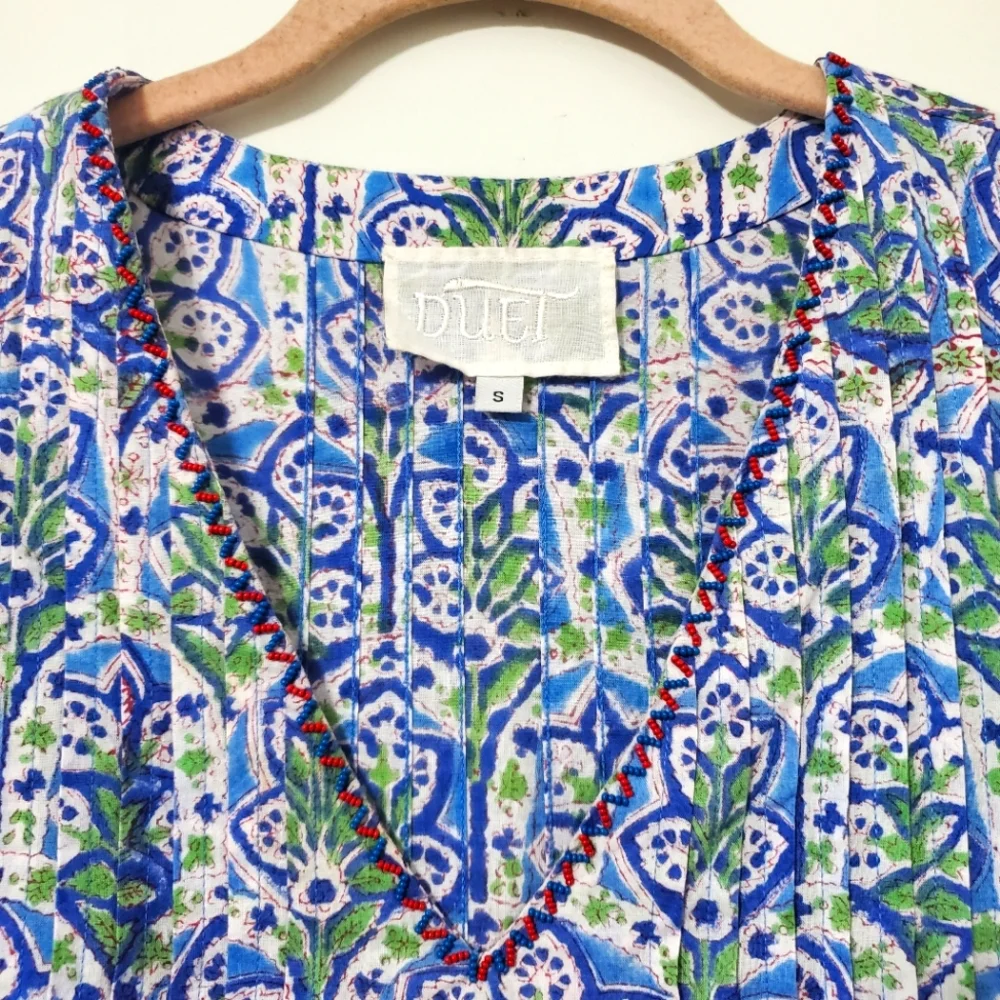 Anthropologie Duet Frill Tiered Mini Dress Cover-Up Blue Multi Small - Picture 5 of 13